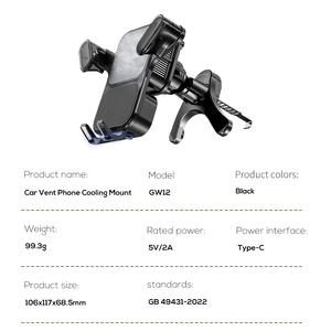 Pluska GW12 Silent Car Phone Cooling Holder Phone Radiator Stand For Smartphone Secure Vent <b>Clip</b> Metal <b>Hook</b> Phone Mount - Product Image 6