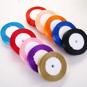 2,5 cm breite Geschenkverpackung Fabrik 196 Farbe Satinband Polyester einfarbig 15 mm massives Band Großhandel