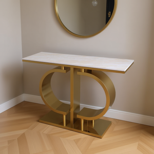 Homeera Console <b>Table</b> Marble Top Brass Base Modern Design Entrance <b>Hall</b> Furniture - Product Image 2
