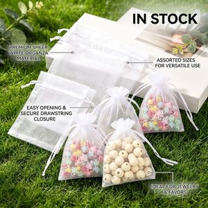 Sacs en <span class=keywords><strong>organza</strong></span> à cordon de serrage en gros - Pochettes transparentes perlées pour bijoux, bonbons, cadeaux de mariage et sachets parfumés (personnalisables) - Product Image 1