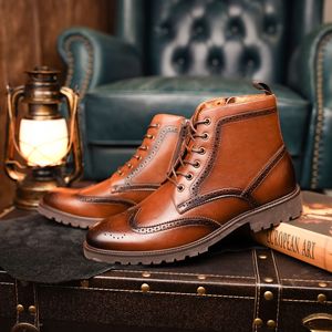Bottes pour hommes en cuir synthétique doublées polaire à la cheville, bout carré, semelle épaisse, fermeture éclair latérale en cuir véritable, style rétro, toutes saisons - Product Image 5