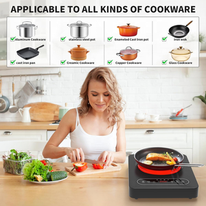 Table de <span class=keywords><strong>cuisson</strong></span> en céramique portable VBGK, <span class=keywords><strong>plaque</strong></span> chauffante électrique portable 2000W, zone de <span class=keywords><strong>cuisson</strong></span> unique avec écran LED, minuterie <span class=keywords><strong>4</strong></span> heures, verrouillage de sécurité - Product Image 4