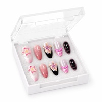Faux Ongles Amande Floraux Style Salon en Gel Souple à Presser Réutilisables pour Nail Art de Salon avec Certificat MSDS – Ongles Français Portables