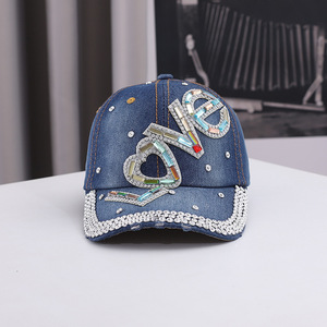 Gorra de Béisbol Vaquera Ajustable de Mezclilla para Exteriores, Versátil y Casual, <span class=keywords><strong>con</strong></span> Diseño de Letras Inglesas LOVE y Diamantes Incrustados - Product Image 3