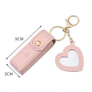 Haute qualité en cuir Pu porte-baume à lèvres rouge à lèvres sac porte-clés avec miroir de maquillage femmes fille rouge à lèvres housse sac accessoires - Product Image 2