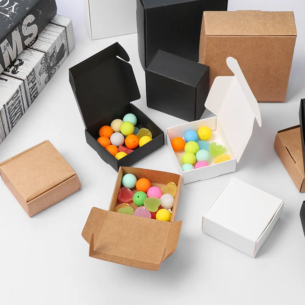 Многоразмерная коробка из крафт-бумаги, Коричневая Картонная белая Подарочная коробка ручной работы из крафт-бумаги, черная упаковочная коробка для ювелирных изделий