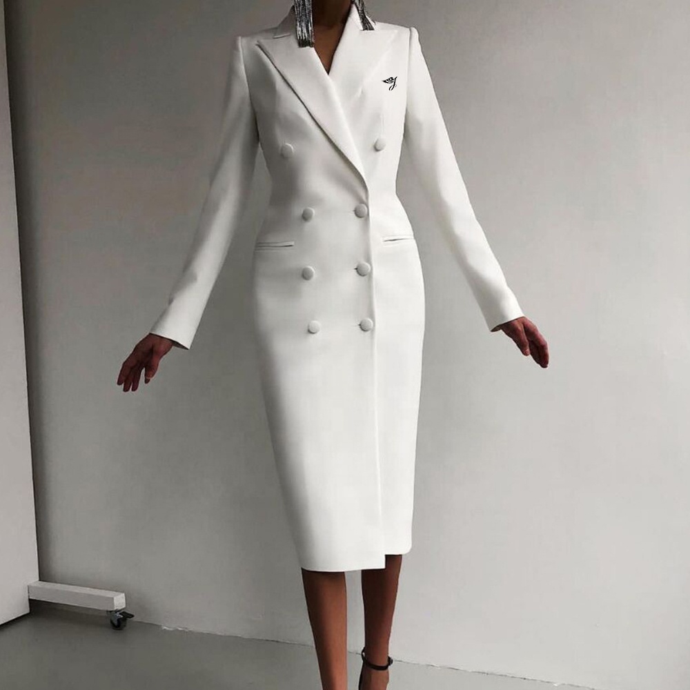 Blazer Dress Business Professional White Dresses Double Button