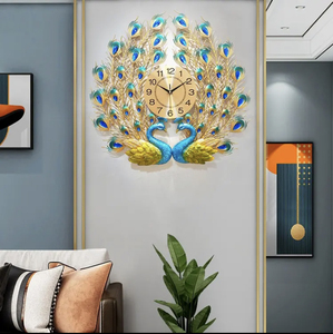 New Luxury 3D Antique phong cách vàng đồng hồ treo tường mặt duy nhất Fancy Peacock resin Art Deco thiết kế cho phòng khách kim hiển thị - Product Image 3