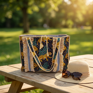 Safari National Fashion Solid Color Zipper <b>Quilted</b> Bohemian Style Beach <b>Summer</b> Tote Bag Cotton Floral Animal Print Spacious - Product Image 3