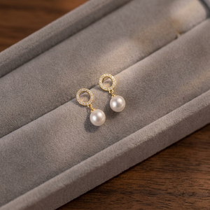 Xinfly AU750 Solid 18K Real Gold 0.15carat Natural Diamond Freshwater <b>Pearl</b> Size 7.5mm-8mm Earrings Gift In Stock Fine Jewelry - Product Image 3