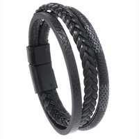Nouveau bracelet en cuir noir pour homme, double couche tressée en PU, fermoir magnétique minimaliste, bijoux en gros