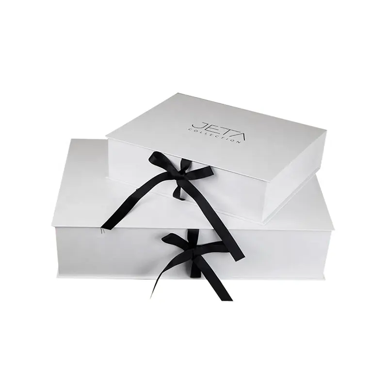 Embalagem de jóias em forma de livro, fita de papel branco de luxo artesanal, caixa de presente cosmética