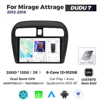 Lecteur multimédia de voiture MEKEDE DUDU7 12 + 512G Audio Auto Car-play GPS Navigation 2K Écran pour Mitsubishi Mirage Attrage 2012-2018
