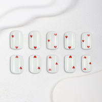 Vente en gros de faux ongles courts carrés à presser, blanc laiteux, rouge, petits cœurs, ongles artificiels, logo personnalisé, faux ongles pour femmes