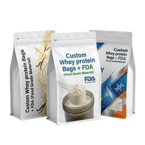Custom Printed Whey <b>Protein</b> Powder Bags Resealable Mylar Flat Bottom Pouch Gym Fitness Use MOQ 500pcs Fast Shipping for USA - Product Image 1