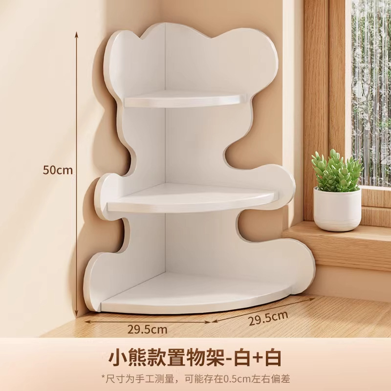 Bear Design - Corner Shelf [White Shelf, White Shelves]