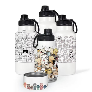 Bouteille d'eau pour chien à sublimation vierge avec bol, distributeur d'eau portable pour animaux de compagnie, gobelet isotherme en acier inoxydable - Product Image 1
