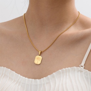 Fashion Unisex Jewelry Geometric Necklace Gold Plated Stainless Steel square Palm <b>Tree</b> Necklace - Product Image 3