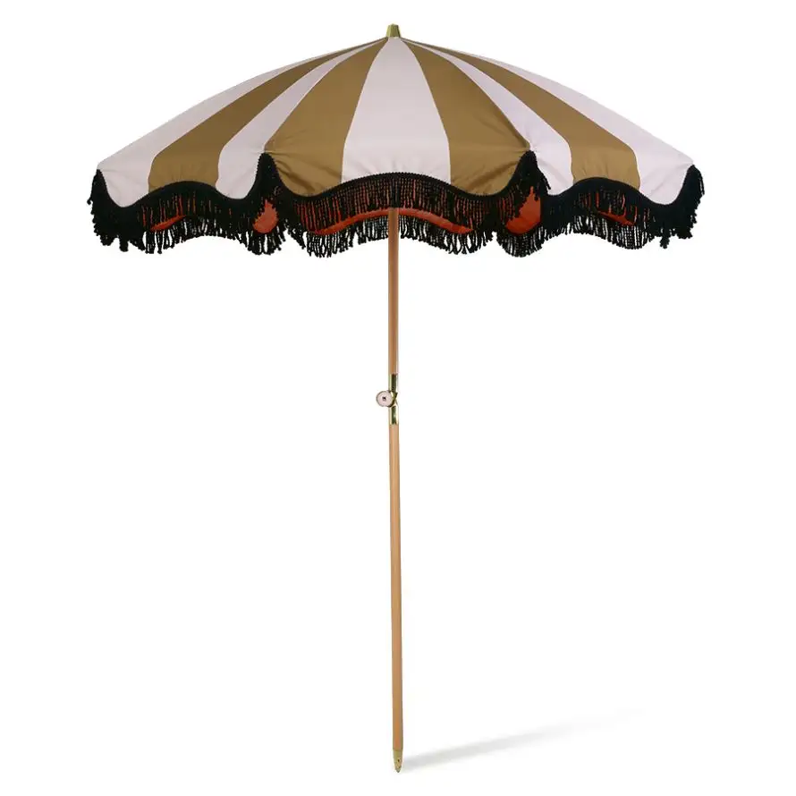 مظلة فناء للحديقة بتصميم عتيق فاخر بطول 2 متر للبيع بالجملة شمسية بقطب خشبي وشرابات بقطن لاستراليا وأوروبا