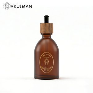 Flacon vide en verre 100 ml avec anneau en noyer, bouteille d'huile essentielle anti-UV au design ambré, flacon réutilisable pour emballage d'huile de <span class=keywords><strong>massage</strong></span> - Product Image 1
