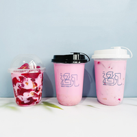 Gobelets en plastique transparents personnalisés pour emporter, en PET/PP, à fond rond, pour bubble tea, café glacé, 16 et 24 oz, avec couvercles panda, gobelet Boba en forme d'ours