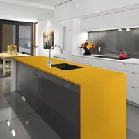 Barato Prefab Amarelo Brilho Pedra De Quartzo bancadas de quartzo com veias de Partículas Finas para a Ilha de Cozinha