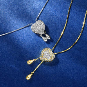 Collier lariat ajustable en argent 925 avec pendentif cœur à franges, style mobile, moissanite longue carrée 2x4mm et ronde 1.8mm 1.5mm - Product Image 2