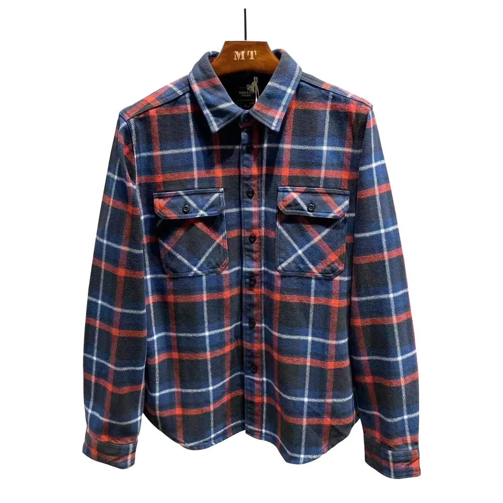 Wholesale 100% Cotton Extra Heavyweight Black Red Vintage Spring Autumn Winter Long Sleeve Buffalo Plaid Flannel Shirt for Men