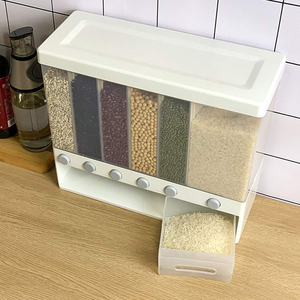 Modern 10L 6-Grid Plastic Rice Dispenser Wall Mounted <b>Kitchen</b> <b>Storage</b> Organizer for Dry Food Grain <b>Storage</b> <b>Box</b> Food <b>Storage</b> Bin - Product Image 3