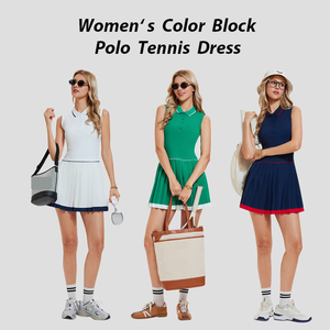 Vestido <span class=keywords><strong>de</strong></span> Tenis Tipo Polo para Mujer, Sin Mangas, Plisado, Falda Deportiva, Anti-Transparente, Corte en A, Fluido, para Deportes y Uso Casual - Product Image 2