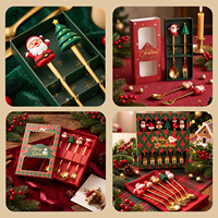 Ensemble de fourchettes et cuillères à dessert en acier inoxydable doré de haute qualité, promotionnel, 6 pièces, 4 pièces, 2 pièces, avec boîte cadeau de Noël