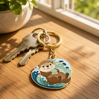 Porte-clés personnalisé en émail dur sur le thème des animaux marins, plaqué or de qualité supérieure, en alliage de zinc, souvenirs d'otter et de tortue pour cadeau et collection