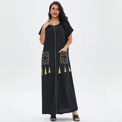 도매 복고풍 디자인 고귀한 색상 여름 숙녀 짧은 소매 긴 가운 이슬람 중동 두바이 원피스