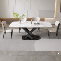 Ensemble de table à manger contemporaine en marbre avec chaises pour la maison, le restaurant, l'hôtel, le café, le bureau, l'appartement, la cuisine, le salon, meubles