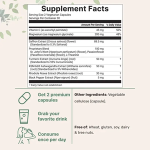 Complément alimentaire avancé au safran, 60 capsules végétariennes, bonheur et énergie quotidiens, ingrédients propres, complément naturel au safran - Product Image 5