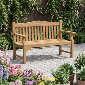Banc d'extérieur rectangulaire moderne en teck avec finition en bois massif naturel, meubles durables pour parcs et patios - Product Image 1