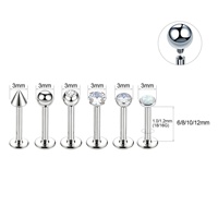 Vente en gros de bijoux de piercing en acier chirurgical 316L à filetage interne, type labret, pour lèvre, Monroe, Méduse, cartilage, hélix, tragus, 16G