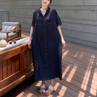 En stock été coréen longue robe t-shirt surdimensionné décontracté fendu une pièce surdimensionné plaine plage Midi t-shirt robes pour les femmes