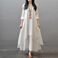 Robe longue décontractée pour femme, style musulman, unie, à simple boutonnage, ample, avec poches, en coton et lin, pour l'été
