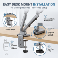 Support de bureau pour deux moniteurs, design ergonomique, construction en acier robuste, VESA 75 100MM, fixation par pince en C, commande en gros