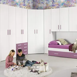 中国制造的高品质漆面和三聚氰胺l形儿童卧室家具衣柜