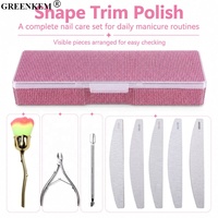 Caja de Almacenamiento de Herramientas de Uñas con Pedrería Rosa para Salón, Lima de Uñas, Empujador de Cutículas, Tijeras, Cepillo, Juego de Herramientas Profesionales para Arte de Uñas