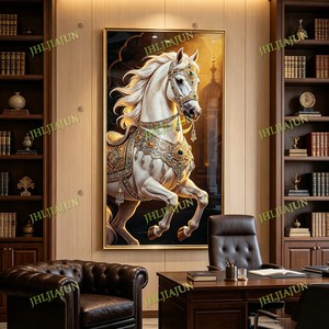 Wholesale Acrylic Wall Art With Backlight Gold Frame White Horse Home Decoration Traditional LED <b>crystal</b> porcelain painting - Product Image 2