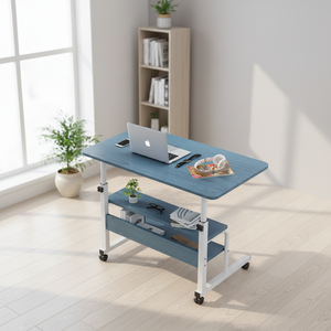 Escritorio de Computadora Moderno de Madera Blanca en Oferta, Económico, con Altura Ajustable y Ruedas - Product Image 2