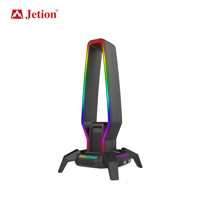 Jetion Gaming Headset Stand USB 2.0 Hub RGB LED Lights Durable Sturdy 3-Port USB Headphone Holder Desk Organizer PJY-OQT3684