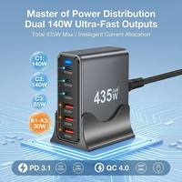 Cargador de Escritorio de Alta Potencia con 6 Puertos, 435W, GaN III, Multi PD QC, USB-C, USB-A, Carga Rápida