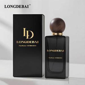 OEM Custom Perfume Crimp Spray Bottle 50ml 100ml Amber Wooden Lid Square Empty Perfume <b>Glass</b> Bottle with <b>Packaging</b> Box - Product Image 2