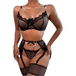 Сексуальное блестящие нижнее белье Cx199, 3 шт., роскошное нижнее белье, прозрачные бюстгальтеры и стринги, пояс для чулок, женское сексуальное нижнее белье - Product Image 1