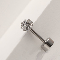 Vente en gros : Labret à dos plat en acier inoxydable plaqué or, fileté intérieurement, pour cartilage et tragus, 20G, avec boule disco en cristal
