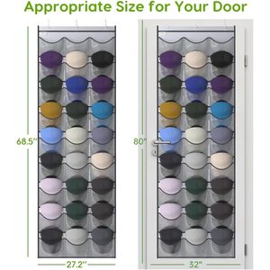 Organisateur de chapeaux pliable à suspendre sur la porte, à un seul niveau, avec 27 poches profondes, support de rangement transparent pour casquettes de baseball - Product Image 5